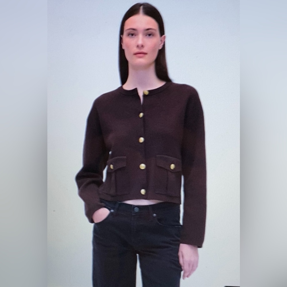 GAP Cardigan Cotton Blend Pocket Sweater Gold Buttons Terra Brown Sz MP NWT